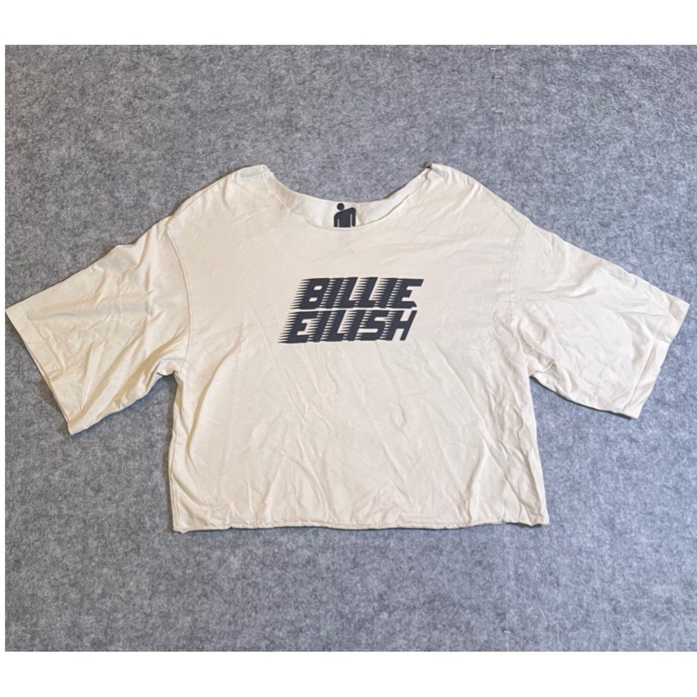 Billie Eilish Official Graphic Crop Top Cream Boxy Short Sleeve Tee Blohsh Logo